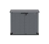 Duramax StoreAway 1200L Plastic Garden Shed/ Flat Lid, Outdoor Storage Shed, Wheelie Bin Hideaways, Wheelie bin box, Durable Construction, Ideal for Bikes, BBQs & 2x 240L Bins, 145x85x125 cm, Grey
