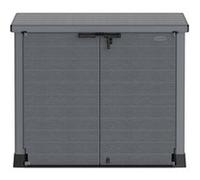 Duramax StoreAway 1200L Plastic Garden Shed/ Flat Lid, Outdoor Storage Shed, Wheelie Bin Hideaways, Wheelie bin box, Durable Construction, Ideal for Bikes, BBQs & 2x 240L Bins, 145x85x125 cm, Grey