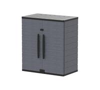 Duramax Cedargrain Short Plastic Vertical Storage Cabinet, 2 Door Cabinet with 2 Shelves, Garden Storage Locker, Outdoor Lockable Cabinet, Water Resistant Short Cupboard, Garden Storage Unit, Grey