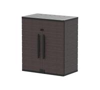 Duramax Cedargrain Short Plastic Vertical Storage Cabinet, 2 Door Cabinet with 2 Shelves, Garden Storage Locker, Outdoor Lockable Cabinet, Water Resistant Short Cupboard, Garden Storage Unit, Brown