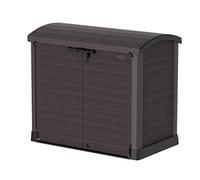 Duramax Cedargrain StoreAway 1200L Abri de jardin en plastique / couvercle arc, Abri pour poubelles, Cache poubelles, Coffre de poubelle, Idéal pour les 2x 240L poubelles, 145x85x125 cm, Marron