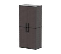 Duramax Cedargrain Tall Plastic Vertical Storage Cabinet, 2 Door Cabinet with 4 Shelves, Garden Storage Locker, Outdoor Lockable Cabinet, Water Resistant Short Cupboard, Garden Storage Unit, Brown