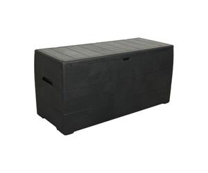 Duramax Durabox 270L/71 Gallon plastic storage box, Woodgrain texture, Outdoor Deck Box, Garden Furniture Storage Box, Safe & Secure, Plastic Cushion Box with Wheels and Handles, Patio Box, Dark Brown