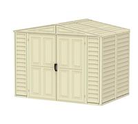 Duramax DuraMate 8 x 6 (3.85 m²) Abri de jardin en plastique avec kit de fondation en métal, structure de toit en métal robuste, abri en vinyle sans entretien - Ivoire