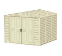 Duramax DuraMate 8 x 8 (5.75 m²) Abri de jardin en plastique avec kit de fondation en métal, structure de toit en métal robuste, abri en vinyle sans entretien - Ivoire