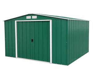 Duramax ECO 10 x 10 (9.16 m²) Abri de Jardin en Métal Galvanisé à Chaud, Structure de Toit Renforcée, Sans Entretien, Vert