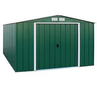 Duramax ECO 10 x 12 (11.03 m²) abri de jardin en métal, Abri de jardin en métal galvanisé à chaud, Abri de stockage d'outils, structure de toit renforcée, abri en métal sans entretien, vert