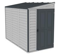 Duramax SideMate PLUS 4 x 8 (2.91 m²) abri de jardin en plastique avec kit de fondation en métal, porte réversible, structure de toit en métal robuste, abri en vinyle sans entretien, Gris foncé/ Adobe