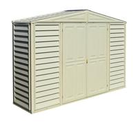 Duramax SidePro 10 x 3 (2.6 m²) Abri de jardin en plastique avec kit de fondation en métal, structure de toit en métal robuste, abri en vinyle sans entretien - Ivoire