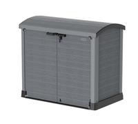 Duramax StoreAway 1200L Plastic Garden Shed/ Arc Lid, Outdoor Storage Shed, Wheelie Bin Hideaways, Wheelie bin box, Durable Construction, Ideal for Bikes, BBQs & 2x 240L Bins, 145x85x125 cm, Grey