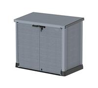 Duramax StoreAway 1200L Plastic Garden Shed/ Flat Lid, Outdoor Storage Shed, Wheelie Bin Hideaways, Wheelie bin box, Durable Construction, Ideal for Bikes, BBQs & 2x 240L Bins, 145x85x125 cm, Grey