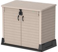 Duramax StoreAway 850L Plastic Garden Shed, Outdoor Storage Shed, Wheelie Bin Box, Wheelie Bin Hideaways, Durable Construction, Ideal for Tools, BBQs & 2X Garbage Bins, 130x74x110 cm, Warm Taupe