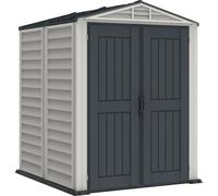Duramax YardMate PLUS 5 x 5 (2.92 m²) Abri de jardin en plastique avec plancher en plastique robuste, structure de toit en métal robuste, ignifuge et sans entretien, Gris foncé/ Adobe