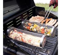 Durandal Selection- Paniers cylindriques de cuisson pour barbecue -Grillades à 360°-Lot de 2 grilles 30cm en acier inoxydable