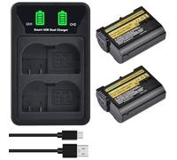 DuraPro Lot de 2 batteries 2280 mAh EN-EL15C EN-EL15 + chargeur LED USB double avec port de type C pour Nikon EN-EL15a EN-EL15b Z6 II Z7 II Z5 Z6 Z7 D500 D600 D750 D800 D810 D850