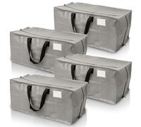 DURASACK Lot de 4 sacs de déménagement robustes avec fermeture éclair, sangles de transport renforcées et sangles de sac à dos, fabriqués en polypropylène tissé robuste, gris