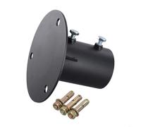 Durashmall Base de poteau de clôture en acier robuste pour lampe, boîte aux lettres et mâts de drapeau, noir, 65 mm de diamètre intérieur, 78 mm, bride de sol ronde avec boulons d'extension et vis