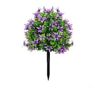 Durashmall Boule topiaire en buis artificiel avec fleurs colorées et feuillage vert 60 cm Piquet en plastique pour intérieur ou extérieur, jardin, terrasse, porche ou décoration de bureau (violet)