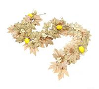 Durashmall Couronne d'automne artificielle de 175 cm avec fausses citrouilles et citrons - Guirlande en rotin pour porte, cheminée, fenêtre, festival, décoration saisonnière (A11)