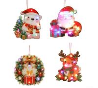 Durashmall Ensemble de décorations de fenêtre de Noël lumineuses avec Père Noël, renne, ours et couronne, ornements de vacances à suspendre pour intérieur en verre, décoration d'intérieur