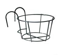 Durashmall Lot de 3 supports ronds en fer à suspendre pour balustrades de balcon, jardin extérieur ou porche - Noir - 25 x 18,5 x 14,5 cm