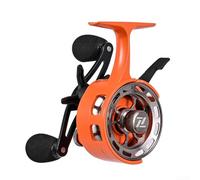 Durashmall Moulinet de pêche sur glace en ligne avec goutte magnétique + 1 roulement 3.2:1, levier de bobine bidirectionnel pour la pêche en radeau d'hiver, jaune/vert (orange gauche)
