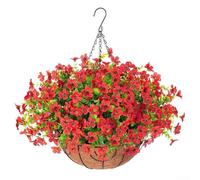 Durashmall Panier à suspendre à chaîne avec fleurs violettes artificielles en soie de 25,4 cm en métal et doublure en mousse pour maison, bureau, mariage, décoration florale facile à assembler, aspect