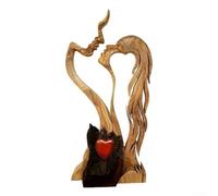 Durashmall Statue en bois de couple qui s'embrasse, cœur d'amour sculpté à la main pour décoration de la maison, figurine romantique en bois massif et plastique, anniversaire de mariage