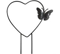 Durashmall Treillis de jardin en fer pour plantes grimpantes, petit support rond pour plantes grimpantes avec papillon ou oiseau, décoration pour intérieur en pot, noir (A)