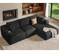 DURASPACE Canapé Sectionnel Modulaire, Divan Désossé avec Siège Profond, Porte-gobelet, Mousse à Mémoire de Forme, Canapé en Forme de L en Velours Côtelé pour Le Salon (Chaise Face à Droite)