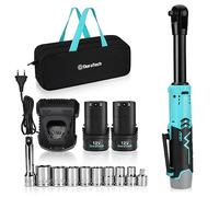 DURATECH Clé à Cliquet Electriques 12V, 3/8", 60N.m, 2 Batteries de 2,0 Ah, Clé à Cliquet Sans Fil avec Lumière LED, Déclencheur à Vitesse Variable, 10 Douilles, Sac de Rangement