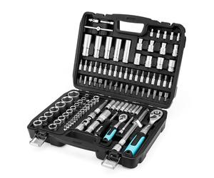 DURATECH Coffret de Douilles Embouts et Clés à Cliquet 108 pièces, Cliquet Réversible 1/2" et 1/4", Rallonges, Embouts, Douilles, Acier au Chrome-vanadium, Coffret Inclus pour Réparation Voiture