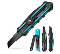 DURATECH Cutter Professionnel 18mm Lot de 3 avec 10 Lames SK5, Couteau Pratique pour Coupe Papier, Carton et Tous Travaux de Bricolage