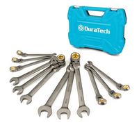 Duratech Ensemble de clés à cliquet à tête flexible antidérapante, ensemble de clés combinées, 12 pièces, 72 dents, métrique, 8-19 mm, acier CR-V, organisé dans un étui de rangement