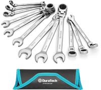 DURATECH Jeu de 12 clés à cliquet à tête flexible, 8-19 mm, Acier Cr-V | Design à tête flexible à 180°, Cliquet à 72 dents, Acier chrome-vanadium, Bout fermé à 12 points, Arc de rotation de 5°, Taille