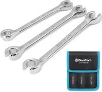 DURATECH Jeu de 3 clés à molette pour écrous flares de tuyau de frein, 10-17 mm, Acier Cr-V | Conception à double anneau ouvert, Acier chrome-vanadium, Finition poli miroir, Dégagement à 15 degrés, Tu