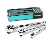 DURATECH Jeu de 3 cliquets à cliquet 1/4" 3/8" 1/2" à 90 dents, à dégagement rapide, réversibles, en Cr-V, entièrement polis 1 4inch 12.7cm