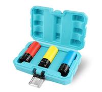 DURATECH Jeu de 3 Douilles à Choc 1/2" pour Protection de Jante de Voiture, Douilles à Impact en CR-MO 17mm, 19mm, 21mm, Identification Rapide par 3 Couleurs, avec Boîte de Rangement