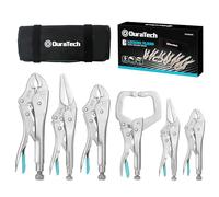 DURATECH Jeu de 6 Pinces-Étaux avec 2 Becs Longs de 16,5 cm et 24 cm, 3 Mâchoires Courbes de 12,7 cm, 17,8 cm et 25,4 cm et 1 C-clamp de 15 cm, Étui Roulable Pratique pour Bricolage et Réparation
