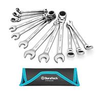 DURATECH Jeu de Clés à Cliquet Articulées, Mixtes à Cliquet Tete Flexible, Lot de Clé Plate à Cliquet 12 pièces 8-19mm, en Acier au Chrome Vanadium avec Sac de Rangement