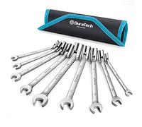 DURATECH Jeu de Clés Mixtes à Tête Flexible, 9 Pièces, 8-19 mm | Tête Articulée, Fonction Cliquet, Pochette de Rangement