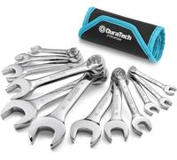 DURATECH Jeu de clés mixtes, extra courtes, métriques 8-19 mm, 12 pièces, acier chromé vanadium, 12 pans, avec pochette de transport