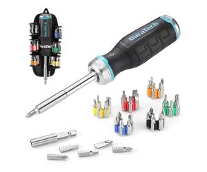 DURATECH Jeu de Tournevis à Cliquet Magnétique 38 Pièces, avec 36 Embouts de 6 Types, Réservoir d’Embout dans la Poignée, Support de Couleur pour Identification Rapide et Sacoche Pratique