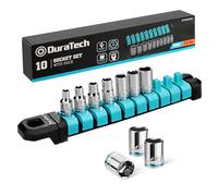 DURATECH Lot de 10 douilles métriques de 6,35 mm avec support de rangement, ensemble de douilles peu profondes à 6 points, 4 mm, 5 mm, 6 mm, 7 mm, 8 mm, 9 mm, 10 mm, 11 mm, 12 mm, 13 mm