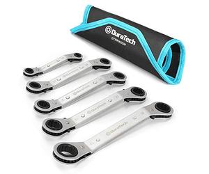 DURATECH Lot de 5 clés à cliquet réversibles à double anneau - 6 mm-21 mm - Avec pochette de transport