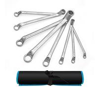 DURATECH Lot de 8 clés polygonales à double extrémité?jeu de clés à fourche, DIN 838, acier au chrome vanadium, chromé mat, déport de 75 degrés, système métrique, 6-22 mm, 12 points, avec sac roulé