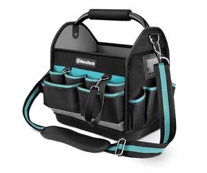 DURATECH Sac à Outils Ouvert 30,5x22x30 cm, Sac à Outils Professionnel 900D | Sac pour Électricien avec Poignée Tubulaire en Acier Rotative et Bandoulière Réglable, Multiples Poches