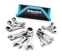 DURATECH Stubby Jeu de clés mixtes à cliquet à tête flexible, métrique, 12 pièces, 8-19 mm, acier CR-V, avec étui