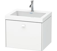 Duravit Brioso Meuble vasque c-bonded avec socle mural 60,0x48,0 cm, 1 tiroir, sans trop-plein, avec banquette pour robinet, 1 trou de robinet, BR4600O1818, Couleur: Décor blanc mat, poignée blanche m