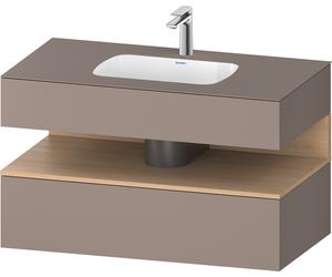 Duravit Collection One lavabo à encastrer avec meuble sous-vasque en console, 1000x550x600mm, niche en chêne naturel, QA4786030430010, Couleur: basalte mat/avec Ã©clairage de niche